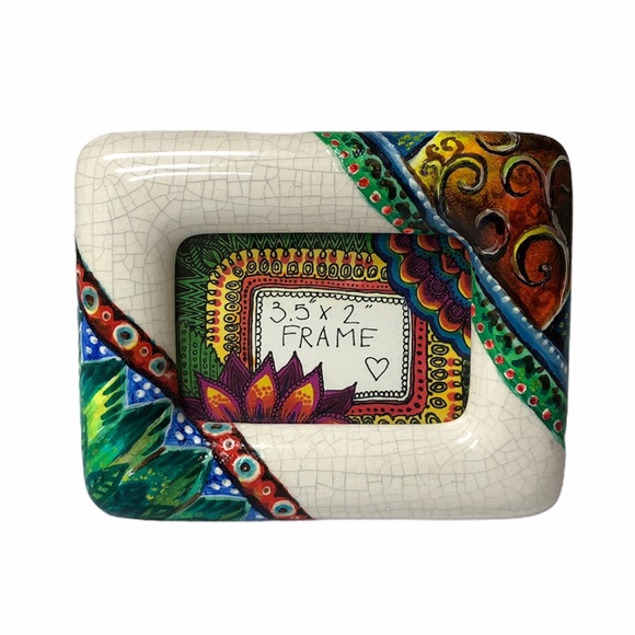 Colorful picture Frame Small ceramic handpainted Leaves tropical floral - Picture 2 of 7